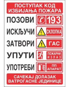 NALEPNICA POSTUPAK KOD POZARA A4 20195